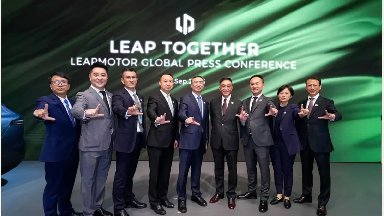 Leapmotor press conference group on stage in Munich.