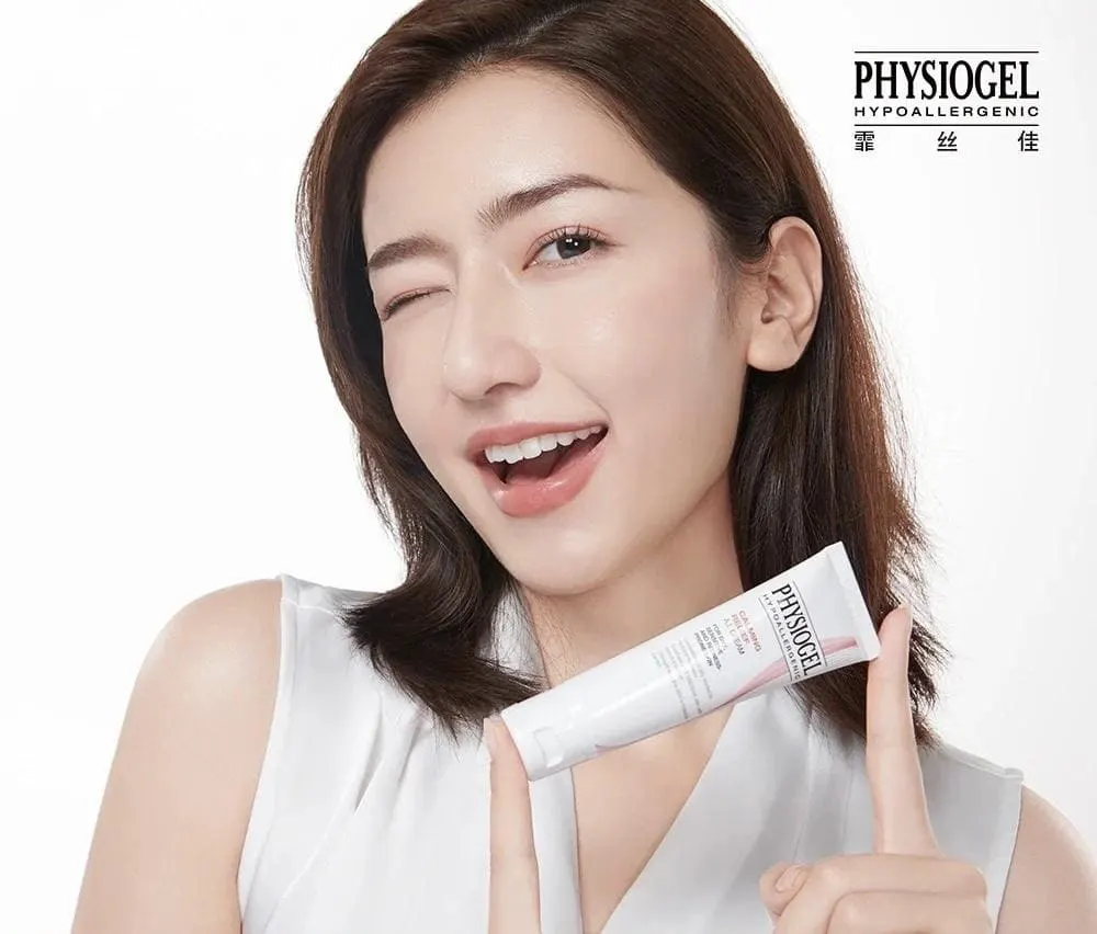 Skincare product portrait in an outdoor setting.